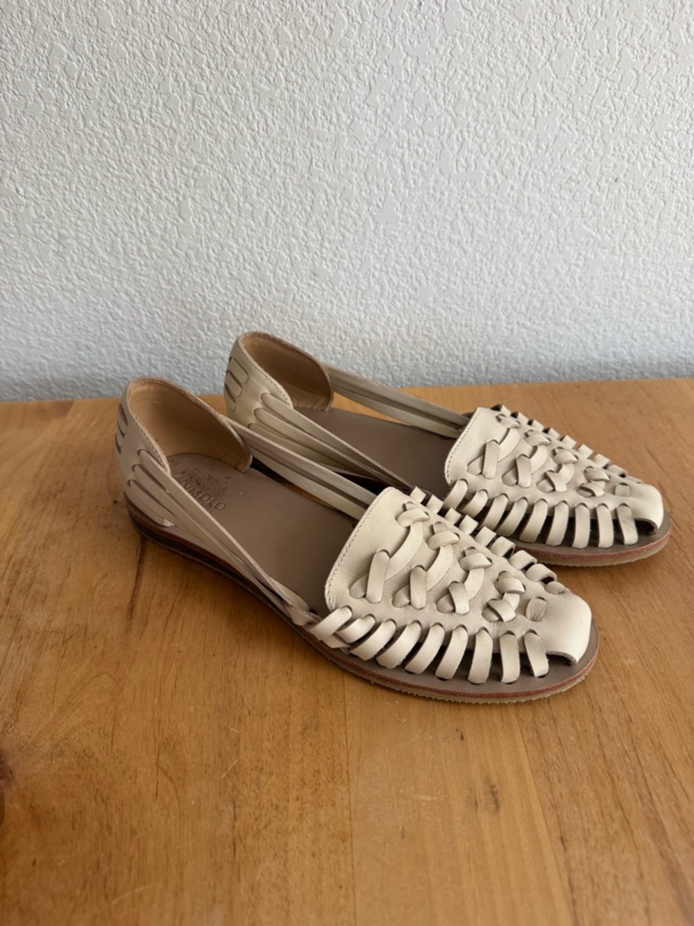Women’s Cream Woven Leather Flat Loafers